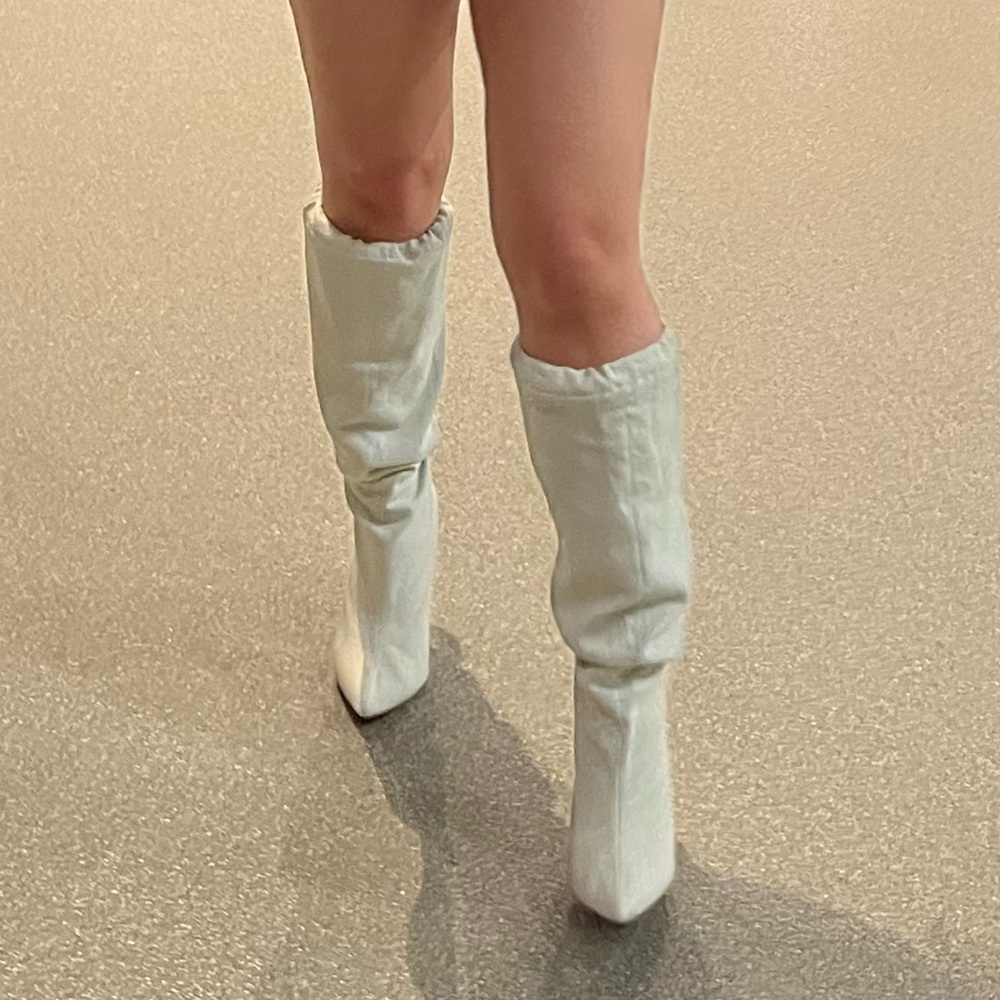 Light blue denim color Knee Boots